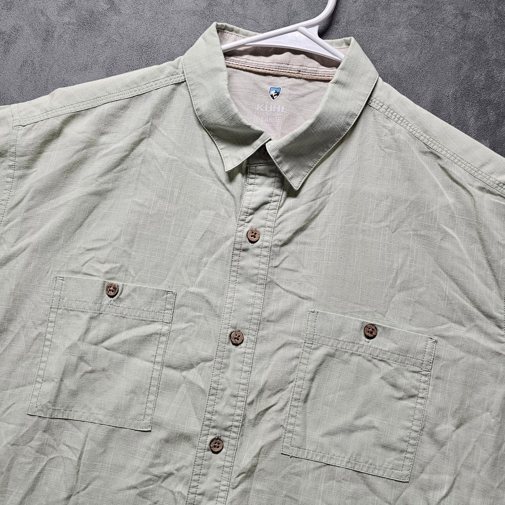 Kuhl Mens Short Sleeve Button Down Shirt Sage Green 7259 Cotton Blend Large